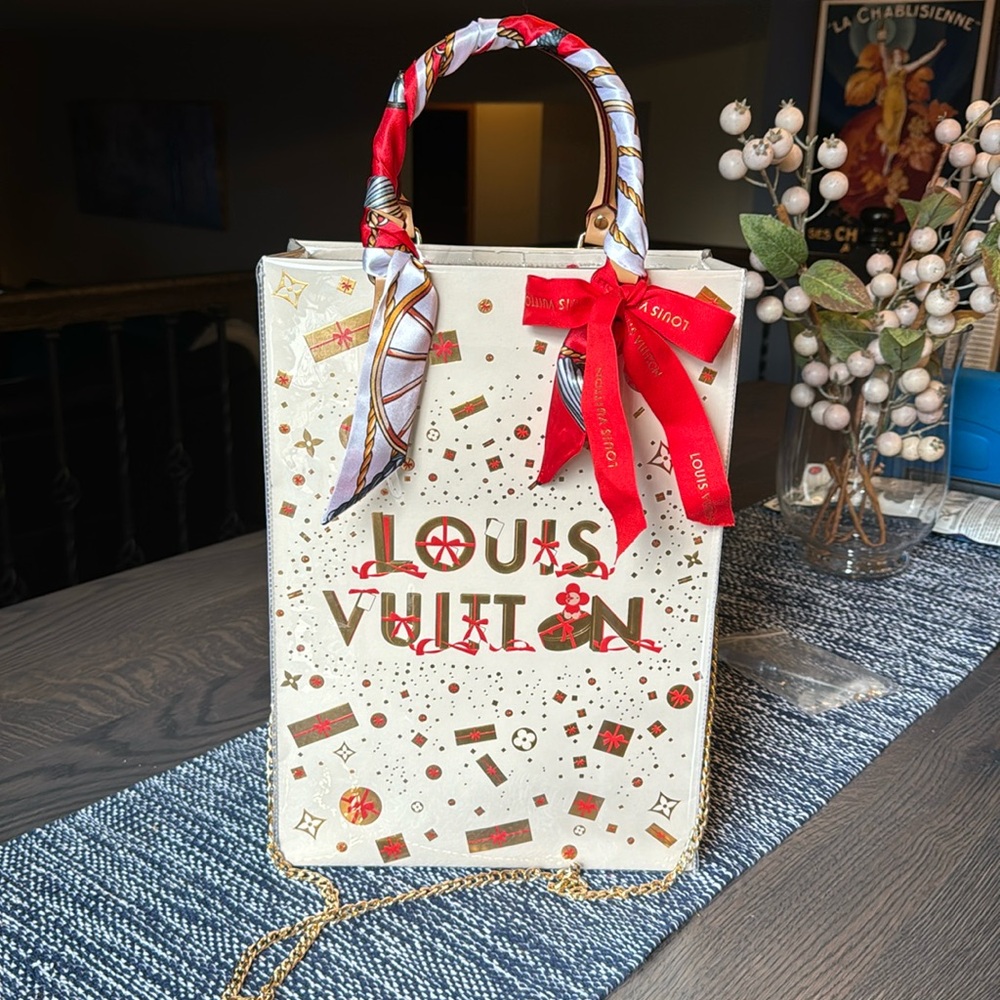 LOUIS VUITTON LIMITED EDITION JOYEUSES FETES GIFT BAG SCARF AND RIBBON